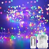 CCILAND Lichterkette mit Fernbedienung, 3 m, 8 Modi, 200 LEDs, batteriebetrieben mit Timer, dimmbar, für Hochzeit, Party, Dekoration, Licht für Baum, Vase, Fenster (mehrfarbig, Silberdraht)