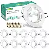 Tailcas 10er Einbaustrahler GU10 Set Einbaurahmen Weiß 230V Spots, inkl. GU10 Fassung, LED 68mm Lochdurchmesser Rund, 30° Schwenkbar Einbauspots Rahmen für LED oder Halogen Leuchtmittel