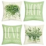 Joymaison Kissenbezüge 45x45 cm 4er Set Sommer Grün Blätter Dekorative Kissenbezug Grün Pflanzen Frühling Deko Kissenhülle für Sofa Couch Schlafzimmer Wohnzimmer