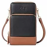 CLUCI Handy Umhängetasche Damen PU Leder Retro Portemonnaie Kleine Geldbörse Damen Schultertasche mit Kartenfächer Schwarz mit Braun