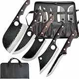 BFYLIN Metzgermesser-Set 5-teilig, Handgeschmiedetes Messerset, Serbisches Kochmesser, Wikinger-Ausbeinmesser, Hackmesser - Profi Küchenmesser-Set für Fleisch, BBQ,Kochmesser Set Mit Tasche