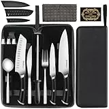 MOSFiATA Küchenmesser Set Edelstahl Outdoor mit Tasche, Scharfes Kochmesser Ensemble,Fingerschutz, Messerschwertüllen, Wetzstab, Oxford Transportbeutel Optimal für Unterwegs