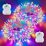 cshare Lichterkette Außen Batterie, 2 Stück Insgesamt 10M 100er LED Mehrfarbig Weihnachten Lichterkette mit Timer Wasserdicht Lichterketten für Weihnachtsbaum Schlafzimmer Garten Innen Dekorationen