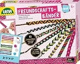 Lena 42689 - Bastelset Freundschaftsbänder knüpfen groß, Komplettset mit 13 farbigen Knüpfgarnen und Fädelperlen, Knüpfset für Kinder ab 6 Jahre, Set mit Anleitung zum Flechten von Schmuckbändern