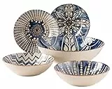 MÄSER 934018 Iberico Blue, 5-teiliges Bowl Set im maurischen Stil, 1 Salatschüssel groß und 4 Schalen für Salat, Müsli, Suppe oder Pasta, mit verschiedenen Vintage Mustern in Weiß und Blau, Steinzeug