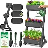 KESSER® Hochbeet mit 3 Etagen Premium Blumenkasten Blumentreppe Pflanztreppe Gemüsebeet Kräuterbeet Pflanzkübel Frühbeet Blumenbeet Pflanzkasten mit Gartenvlies - Beet inkl. Schaufelset, Anthrazit