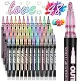HIGSPE Glitzerstifte Magische Stifte, 48 Farben Outline Stifte Metallic Zauberstifte Kinder, Glitzer Filzstifte Füllidee, Einschulung Mädchen für Scrapbooking, Basteln, Mitgebsel 4-12 Jahre