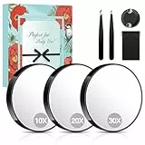 MIYADIVA Vergrößerungsspiegel Set, 10X&20X&30X Schminkspiegel mit Saugnapf, 9cm Kleiner Spiegel, mit 2 Pinzetten und Aufbewahrungstasche. Geeignet für Reise, Bad, Zuhause, Geschenk für Frauen