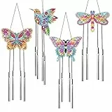 WEDNOK 4tlg Schmetterling Windspiel Bastelset Kinder Basteln Butterfly Bastelhandwerk Kreativsets Schmetterlinge Diamond Painting Klangspiele für Frühling Deko Kindergeburtstag Mädchen Junge