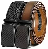 BULLIANT Ledergürtel Herren 2er, Gürtel Herren Ratsche Automatikschließe für Herren Verstellbar 35mm Breit mit Geschenkbox(Hellbraun/Schwarz,115cm/32-38' taille verstellbar)