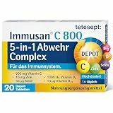 tetesept Immusan C 800 5-in-1 Depot Complex – 1 x 90 Tabletten (3 Monatspackung) – für das Immunsystem – Nahrungsergänzungsmittel mit Vitamin C, D, B12, Zink und Selen