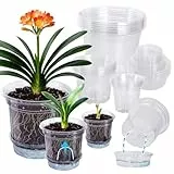 MIXC Selbstbewässernde Blumentöpfe, 4, 5, 16,5 cm, 6 Stück, transparente Töpfe mit Drainagelöchern, tiefem Reservoir, Pflanztopf für drinnen und draußen