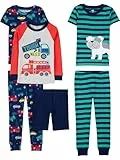 Simple Joys by Carter's Jungen 6-teiliges Schlafanzug-Set, eng anliegend, 3er-Pack, Mehrfarbig/Autos/Feuerwehrauto/Hund/Streifen, 5 Jahre