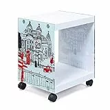 Inter Link - Beistelltisch - Nachttisch - Couchtisch - Auf Rollen - London Cube - Glas und MDF - Modern und praktisch - Weiß lackiert - 38 x 33,5 x 46 cm