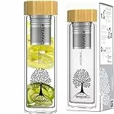 amapodo Teeflasche aus Glas mit Sieb - 400ml Tee Flasche Teekanne to go - Trinkflasche doppelwandig aus Borosilikatglas