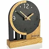 FLEXISTYLE Modern standuhr tischuhr klein aus Holz Eiche Wohnzimmer Badezimmer Uhr Holz tischuhren holzuhr Tisch Uhr tischuhr modern standuhr Clock (Style 3), Shwarz/Oak, Schwarz