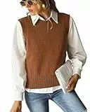 Dilgul Pullunder Damen Ärmellos Weste Herbst Strickweste Winter Pullover Strickpullover Kaffee X-Small