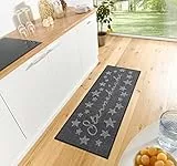 Hanse Home Cucina Küchenläufer Sterneküche – Teppichläufer mit Schriftzug Flachgewebe Küchenteppich rutschfest Teppich Läufer für Küche, Flur, Eingangsbereich, Esszimmer – 62x150cm, Schwarz