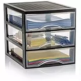Hausfelder Schubladenbox A4 mit 3 Schubladen, Transparente Kunststoff Schubladenbox für Schreibtisch, Büro Organizer Schubladen, Aufbewahrungsbox mit Schubladen, Din A4, Stapelbar, 36,5x26x28cm