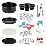 Heißluftfritteuse Zubehör Set, 8 Zoll 13-teilige Airfryer Zubehör Set für 3.8-5.5L Heißluftfritteusen mit Rezepte, Antihaft-Kuchenförmchen, Pizzablech, Silikonpfanneneinlage, Muffinförmchen usw.