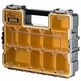 STANLEY FATMAX Profi Werkzeug-Organizer (45 x 12 x 36 cm, tiefe Fächer, mit transparentem, schlagfestem Deckel, integriertem Griff & Metallschließen, 10 herausnehmbare Boxen) 1-97-518