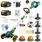 Rasentrimmer mit Akku, 21V Akku Rasentrimmer für Makita Akku, Rasentrimmer mit Unkrautbürste, 2 * 4.0Ah 5 in 1 Rasentrimmer, 900W Bürstenloser Motor Freischneider Akku für Rasen, Garten, Hof(Blau)