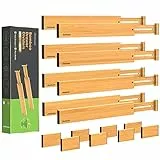 ANTOWIN Schubladentrenner Verstellbar Bambus (43-56 cm), Schubladen organizer, gefedert, Küche, Kommode, Badezimmer, Schlafzimmer, Babyschublade, Schreibtisch Ordnungssystem