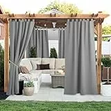 Outdoor Vorhang Wetterfest, Outdoorvorhänge Blickdicht 132×183cm, Sichtschutz Sonnenschutz, Outdoor Vorhänge Wasserdicht mit Klettverschluss, Outdoor Gardinen für Balkon Pavillon Terrasse, Dunkelgrau