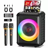 HWWR Karaoke Maschine mit 2 Mikrofonen, Tragbare Bluetooth 5.3 Karaoke Anlage mit RGB-Lichtern, Unterstützt TF-Karte/USB/AUX/TV, PA-System für Home-Partys, Erwachsene und Kinder