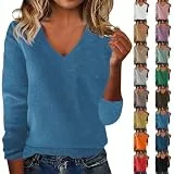 Damen Pullover Strickpullover Winter V-Ausschnitt Pulli Loose Fit Sweater Bequem Warm Langarmshirt Geripptes Sweatshirt Elegant Winterpullover Casual Langarm Strickpulli Einfarbig Obertiele