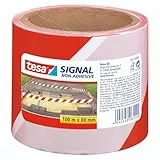 tesa® Signal Absperrband - Warnband zur Absperrung, Markierung und zur Abgrenzung von Gefahrenbereichen - nicht klebend - Rot-Weiß, 100 m x 80 mm