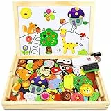 Jojoin Magnetisches Holzpuzzle 110 Stück, Magnettafel Kinder, Puzzle ab 3, Montessori Spielzeug ab 3 Jahre, Wald and Tier Puzzles Kinderspiele, Kreativ Lernspielzeug Geschenk für Mädchen Junge