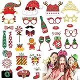 35 Stück Weihnachten Foto Requisiten, Fotobox Accessoires für Neujahr Silvester, Foto Booth Requisiten, Tischdeko Geburtstag Party Zubehör