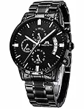 MEGALITH Herrenuhr Schwarz Edelstahl Militär Chronographen Herren Armbanduhr Wasserdicht Analog Uhren fur Männer Großes Ziffernblatt Leuchtende Datum