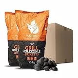 HEIZFUXX Grillholzkohlebriketts Kohle Hartholz BBQ Gastro Restaurant Grill Smoker Steakhouse Brikett Profi Premium 10kg x 2 Sack 20kg / 1 Karton Paligo, SGA1002, Schwarz / Natur