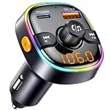 GizmoVine Bluetooth FM-Transmitter Auto, 2 Ports PD 36W & USB-A Multi-Protokoll, TF (WMA/MP3/WAV/APE/FLAC), RGB 7 Farben Beleuchtung mit Schalter, 4-Fach Schutz, 12V/24V