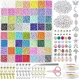 10735pcs 56 Farben 4mm Rocailles Perlen Set Perlen zum Auffädeln, Perlen für Armbänder, Glasperlen zum Auffädeln für Ketten Ringe Ohrring Schmuckherstellung,Perlenset mit 655 Zubehör Buchstaben