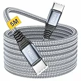 Txtcu Lange USB C auf USB C Kabel 5M, USB C Ladekabel Nylon 60W Typ C Schnellladekabel für iPhone 15/15 Pro/15 Pro Max, MacBook Pro Air, iPad Pro/Air, Samsung Galaxy S24 S23 S22 S21, Switch,Pixel 7