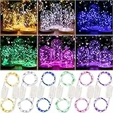 HXWEIYE 12 Stück LED Lichterkette Batterie, 2M 20LEDs Mehrfarbig Mini Lichterketten Silber Kupferdraht Batteriebetrieb Deko für Flasche Geburtstag Innen Außen