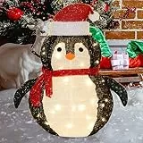 Umikk LED Weihnachts Pinguin Weihnachtsdeko,60x40cm Licht Weihnachtsdeko Weihnachtsmann Schneemann Pinguin Figur mit 40 LEDs Lichterkette Weihnachten,für Innen und Außen Winterdekoration