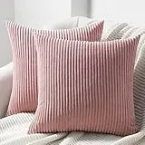 Topfinel Kissenbezug 50x50 rosa Kordsamt 2er Set gestreiftes Muster Kissenbezüge Kissenhülle Dekokissen Sofakissen Couchkissen Dekokissen Zierkissenbezug Deko Kissenhüllen Wohnzimmer Schlafzimmer