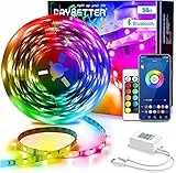 DAYBETTER LED Strip 15M, led band 5050 RGB LED Streifen Bluetooth App-Steuerung LED Lichterkette Musik-Sync mit Fernbedienung für Schlafzimmer, Küche, Wohnzimmer und TV