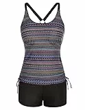 JASAMBAC Tankini Mit Shorts, Zweiteiliger Badeanzug Bauchweg Tankini Oberteil Und High Waist Badeshorts Komfortabel Bademode Mit Verstellbare Schultergurte Sportlich Strandmode