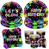 50 Stück Partygeschirr Set,Kindergeburtstag Geschirr Set,Partygeschirr Geburtstag,Geburtstag Deko,Deko Partyzubehör Pappteller Set Mit Teller Becher Servietten,Party Geschirr für 10 Gäste