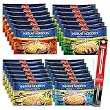 24er Mix Set Asia Gold Instant Nudeln I je 6x Rind Huhn Shrimp Ente I 24x60g I Chinesische Nudeln I Asia Nudeln Instant I Ramen Nudeln I Asiatische Nudeln I plus OYOY Metall Essstäbchen