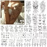 Acevegue 45 Blätter Fake Tattoos, Temporäre Tattoos Klebetattoos Erwachsene 3D Wasserdicht Tattoo Temporär Mädchen Arm Tattoo Aufkleber Aufkleben Damen Frauen