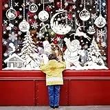 Lonya Fensterbilder Selbstklebend Weihnachten Fenster Deko 260 PCS Christmas Fensterdeko Weiß Winter Fenstersticker Schneeflocken Weihnachtsdeko Window Decorations