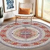 Nyescasa Teppich Rund 140 cm Vintage Boho Mandala Teppich Wohnzimmer Waschbar rutschfest Weich Kurzflor Runder Teppiche für Schlafzimmer Kinderzimmer Outdoor, Orange Rot