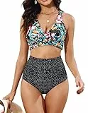 Damen Bikini Set, Bademode Bauchweg,Twsit Cross Push Up Bikini-Oberteil Und High Waist Bikini-Unterteile, Weiche Hochwertige Bademode BadeanzüGe FüR Strand, Pool Mit Verstellbaren Schultergurten