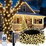 LED Lichterkette Weihnachtsbaum Außen Batterie - 15M 150LED USB Wiederaufladbar Weihnachtsbeleuchtung Aussen Warmweiß Mit Fernbedienung/Timer, Wasserdicht Cluster Lichterkette Für Balkon Garten Party